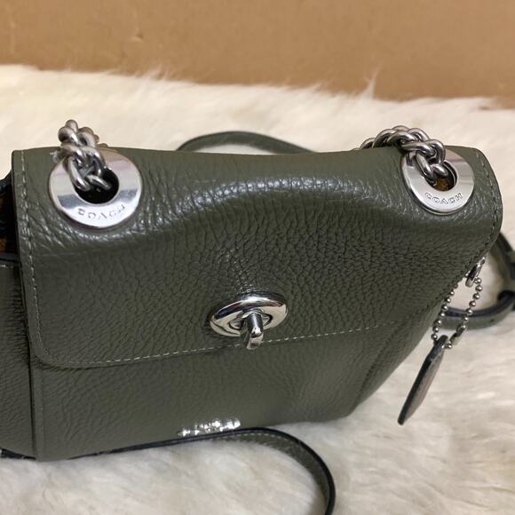 COACH Pebbled Olive Leather Convertible Mini Turnlock Backpack XBody C5677 - Picture 10 of 16